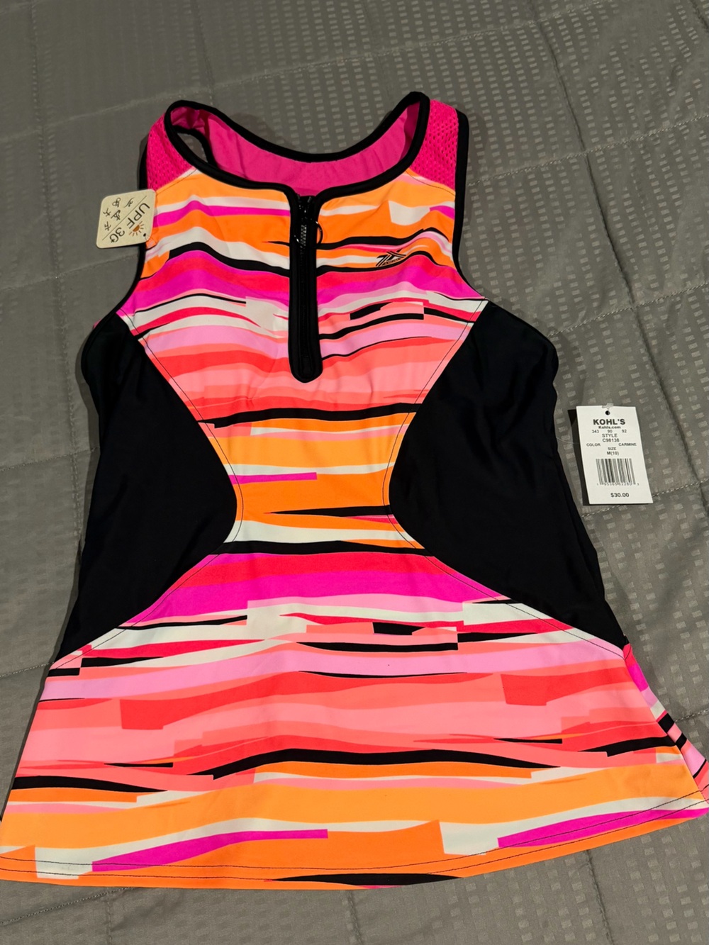 Women’s size Medium' Neon Stripe Swim Too with Front Zip